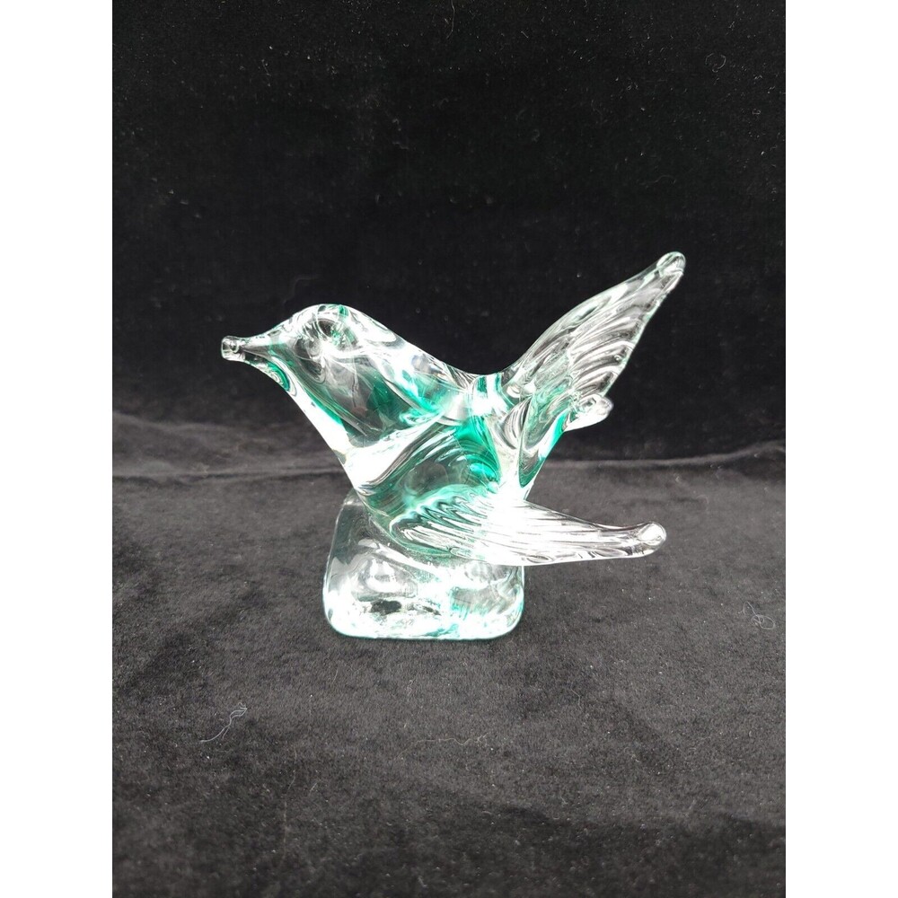 Small Art Glass bird Figurine Green‎ And Clear Hand Blown Sculpture - Picture 8 of 11
